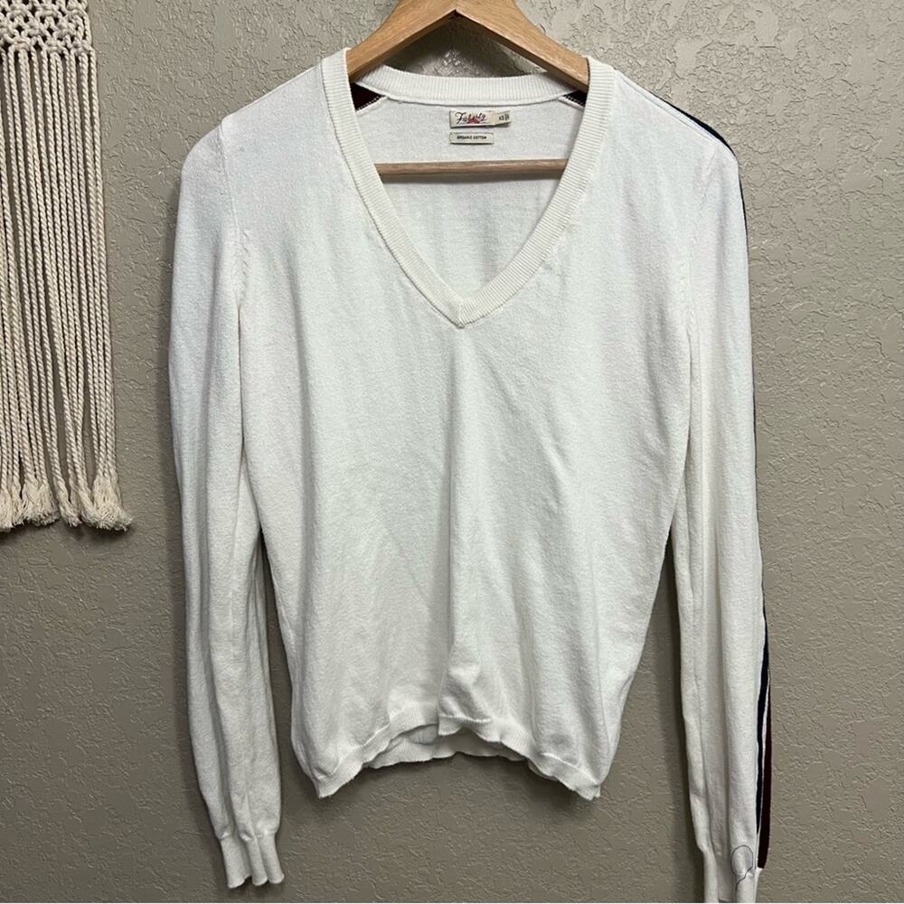 Faherty women sz XS Sconset V-Neck Sweater In Ivory Ski Stripe
